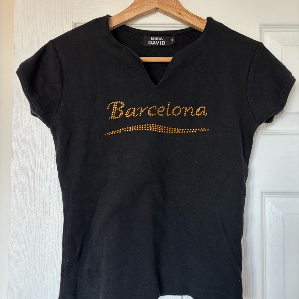 SOLD Vintage Barcelona Rhinestone Baby Tee - size S/M